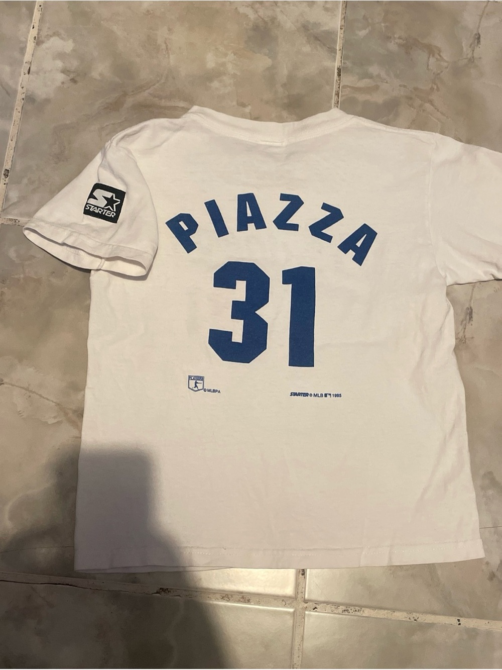 VTG 1995 Los Angeles Dodgers Mike Piazza Starter T-Shirt SZ M 5-6 YRS Kids